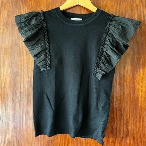 LUCY PARIS RUFFLE CAP SLEEVE KNIT TOP